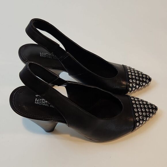 MICHAEL Michael Kors Black Studded Gemma Slingback Heels Women's Sz 6M EUC NICE! - Picture 2 of 15